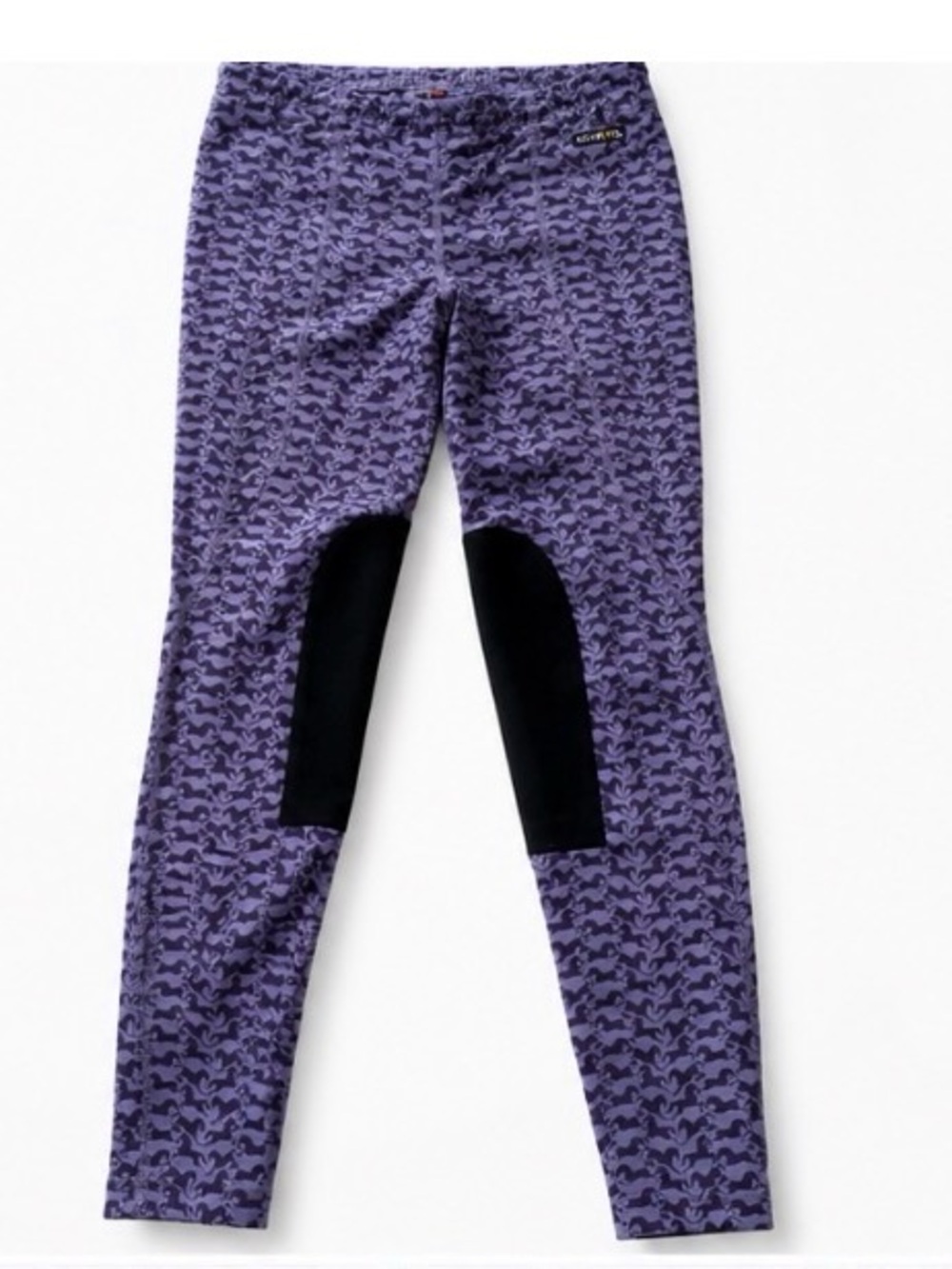 Horse Print Riding Tights Purple Knee Patch Equestrian - Kerrits Youth XL